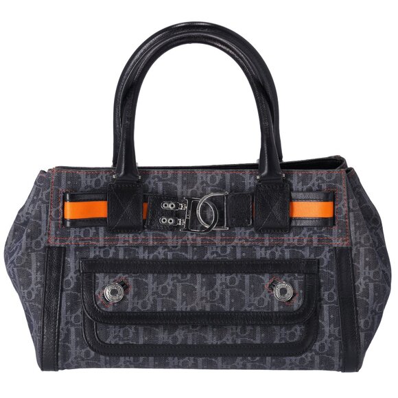 Christian Dior Flight Handbag Dark Gray Orange Multi Denim Leather - Picture 1 of 10